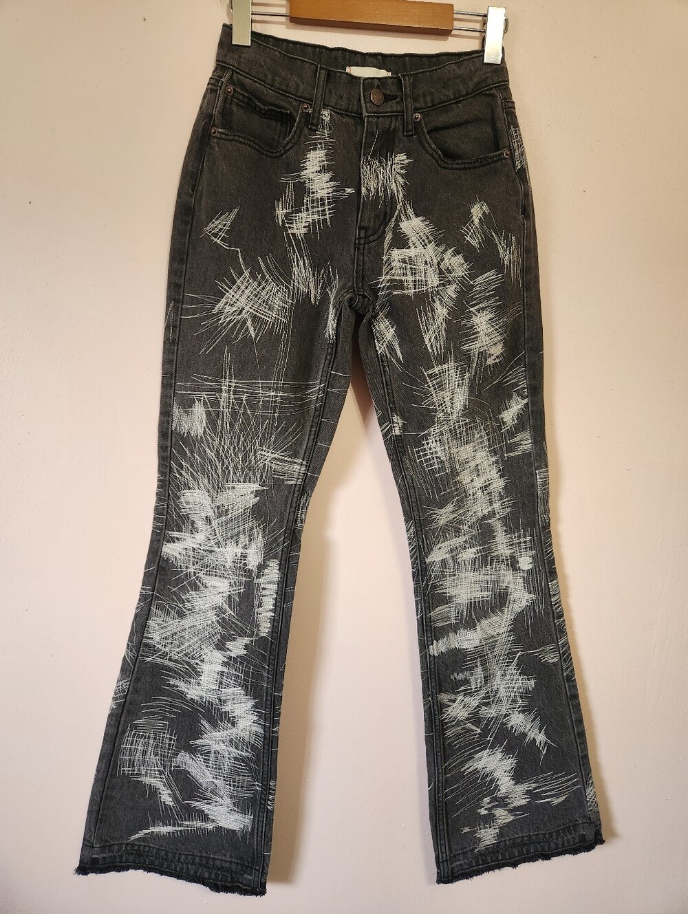 BDG Urban Outfitters 90s Bootcut Black Scribble Embroidered Jeans Size 24 Grunge
